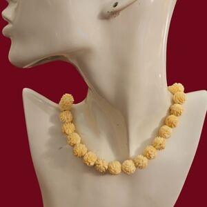 Antique Cream Carved Rose Celluloid Beaded Bridal Necklace